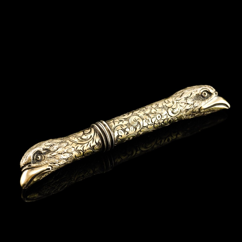 Antique Solid Silver Gilt Eagle's Head Etui Needle Case - 19th c. View VI