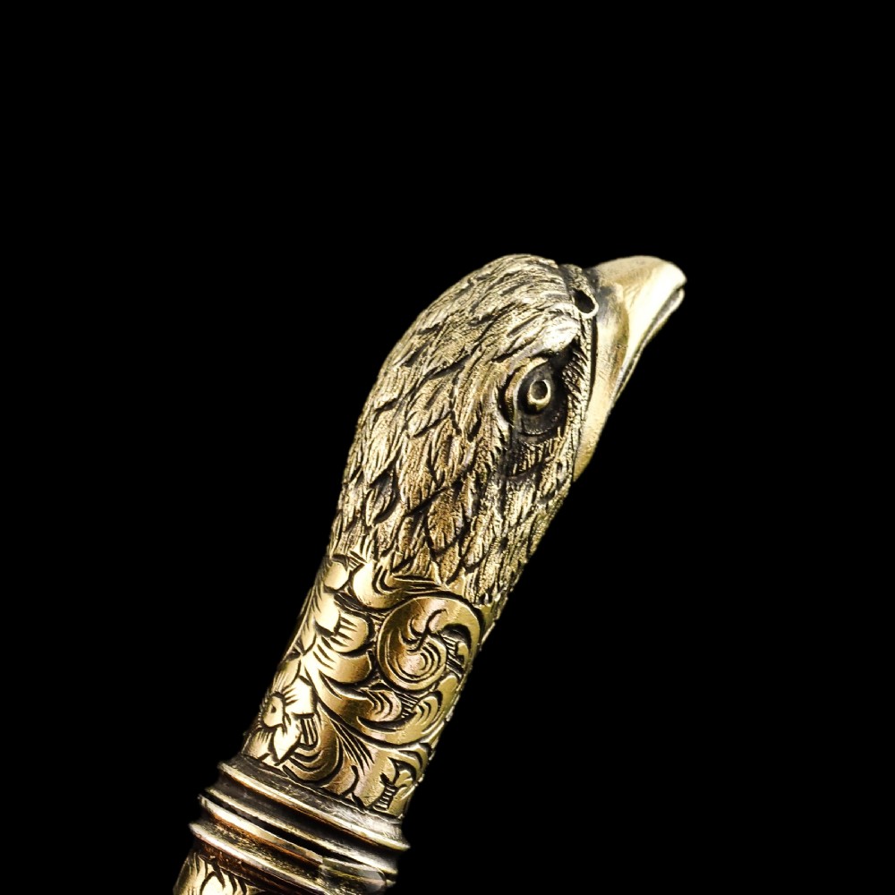 Antique Solid Silver Gilt Eagle's Head Etui Needle Case - 19th c. View IX