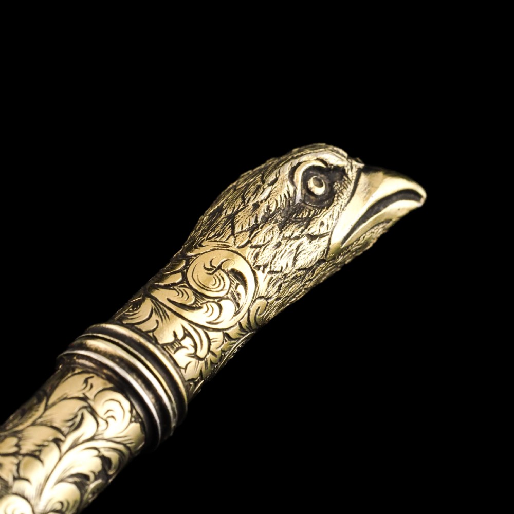 Antique Solid Silver Gilt Eagle's Head Etui Needle Case - 19th c. View X