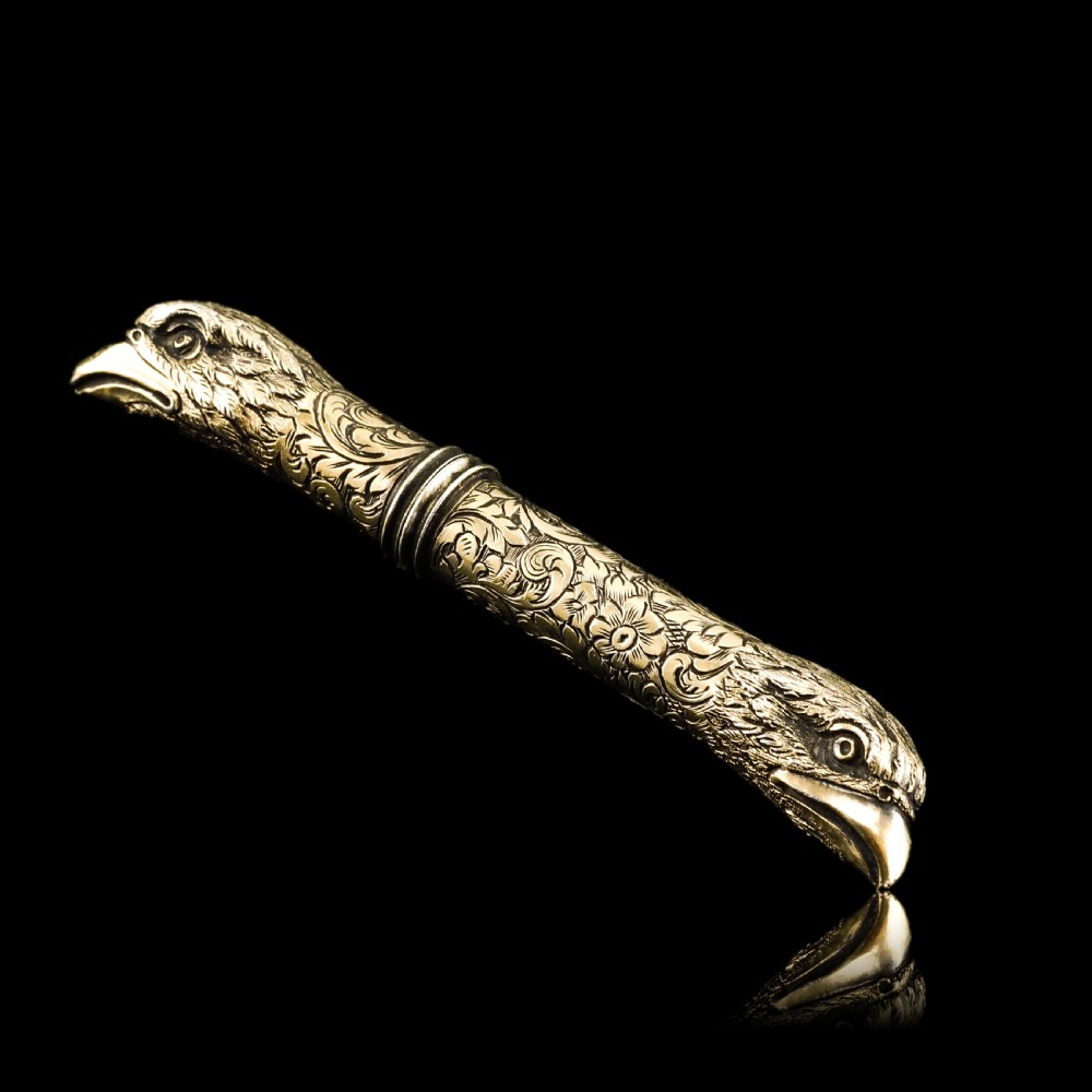 Antique Solid Silver Gilt Eagle's Head Etui Needle Case - 19th c. View XI