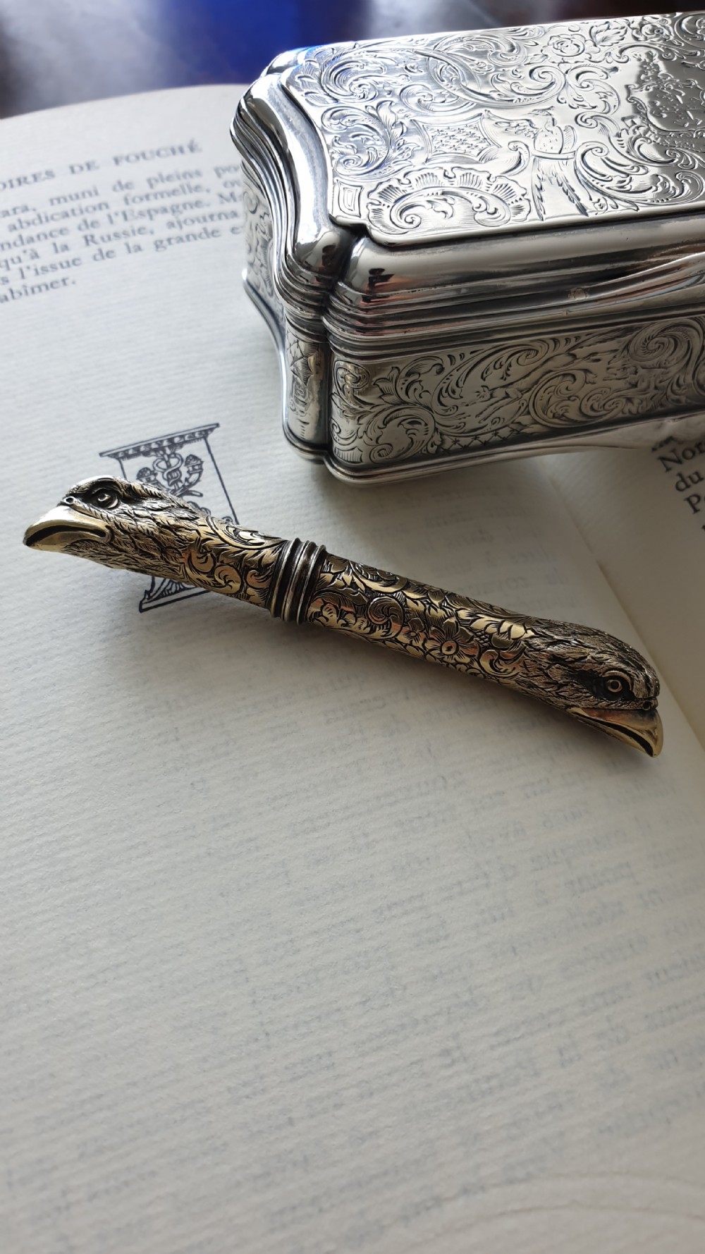 Antique Solid Silver Gilt Eagle's Head Etui Needle Case - 19th c. View XV
