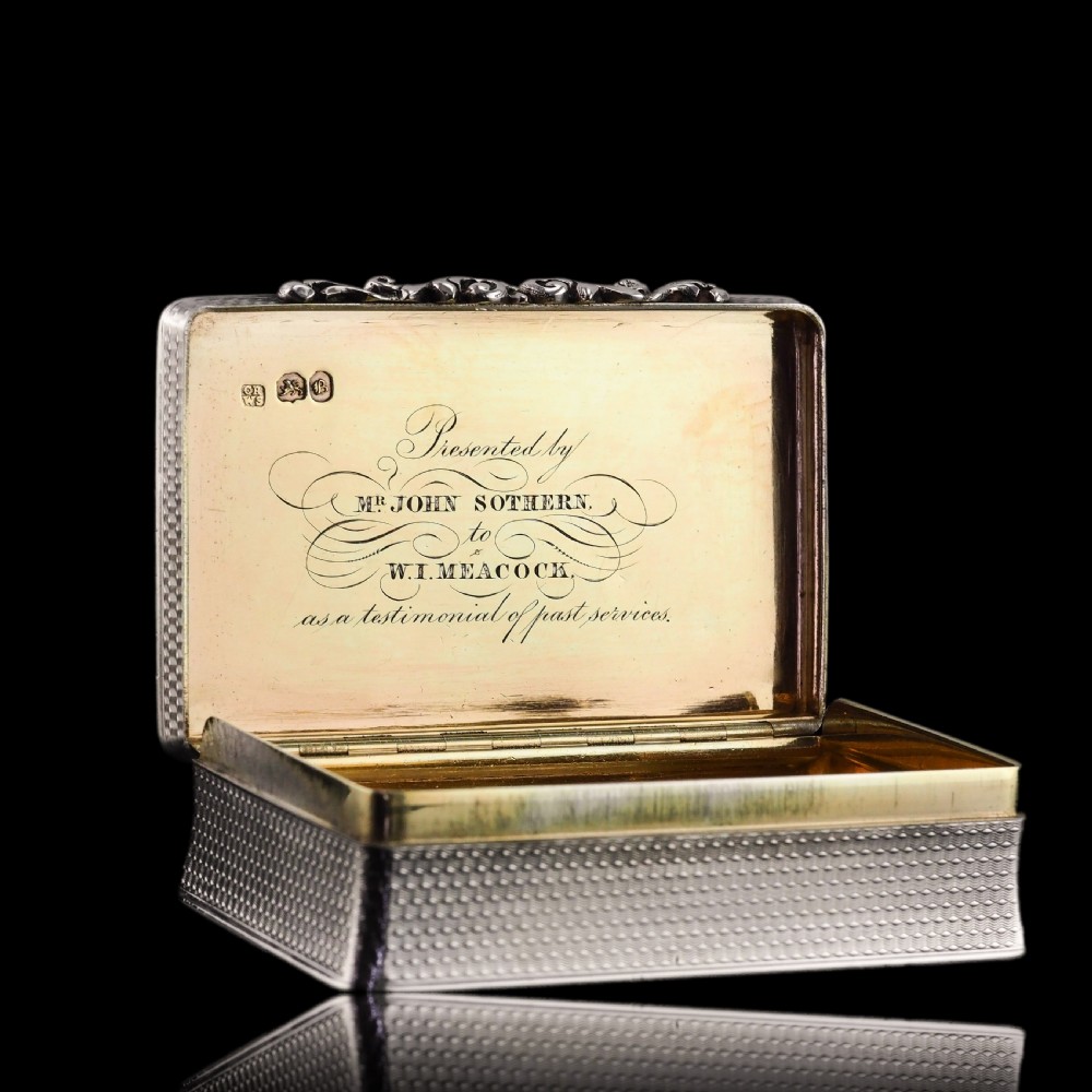 Antique Solid Silver Georgian Snuff Box with Ornate Acanthus Thumbpiece - London 1837 View VI