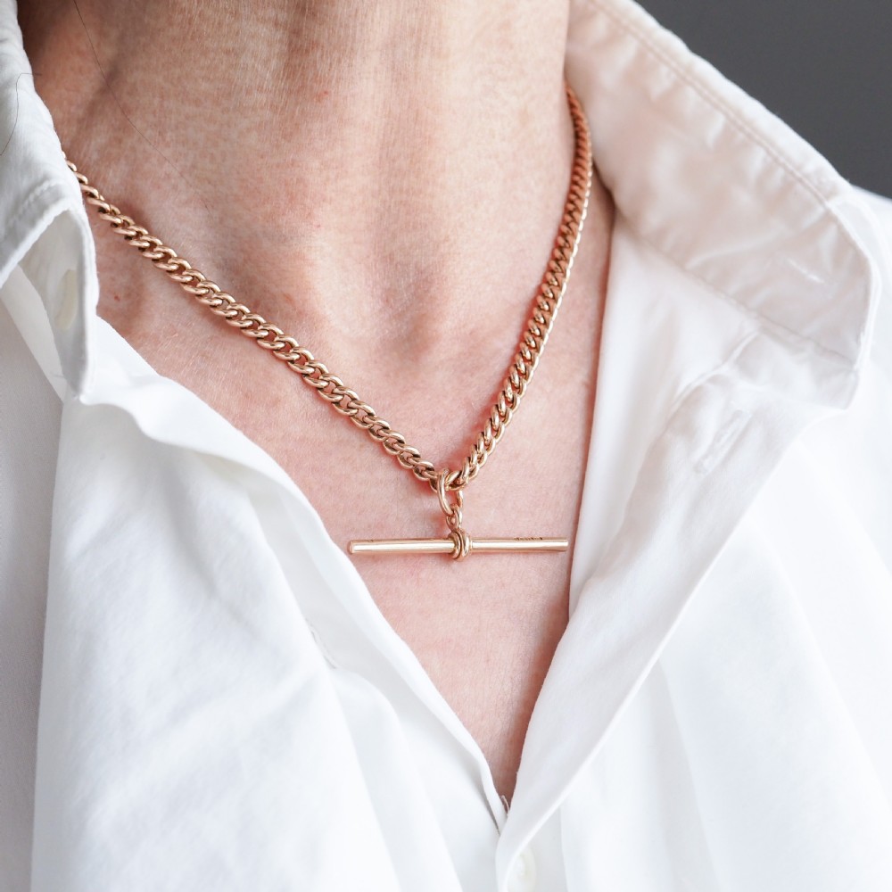 Antique 9ct Gold Albert Chain with T Bar 41cm 29.9g - Birmingham c.1910 View VIII