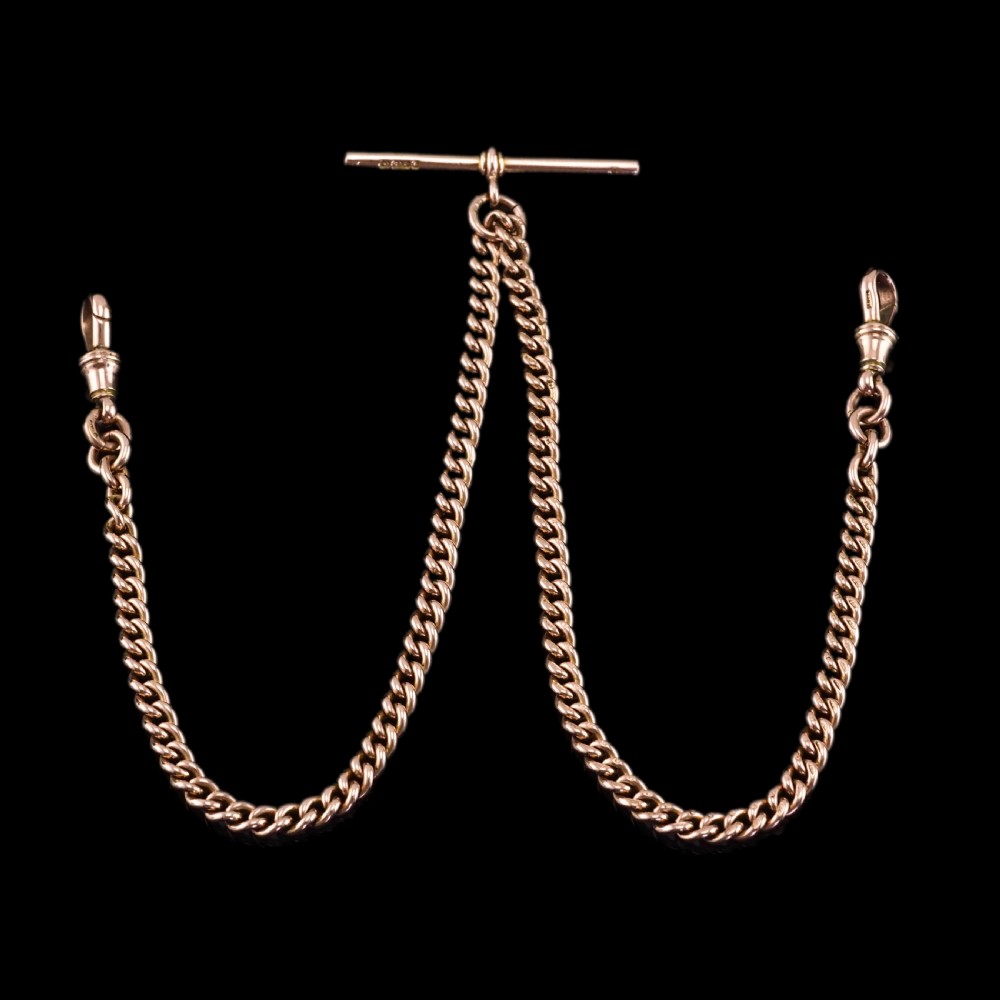 Antique 9ct Gold Albert Chain with T Bar 41cm 29.9g - Birmingham c.1910 View XIX