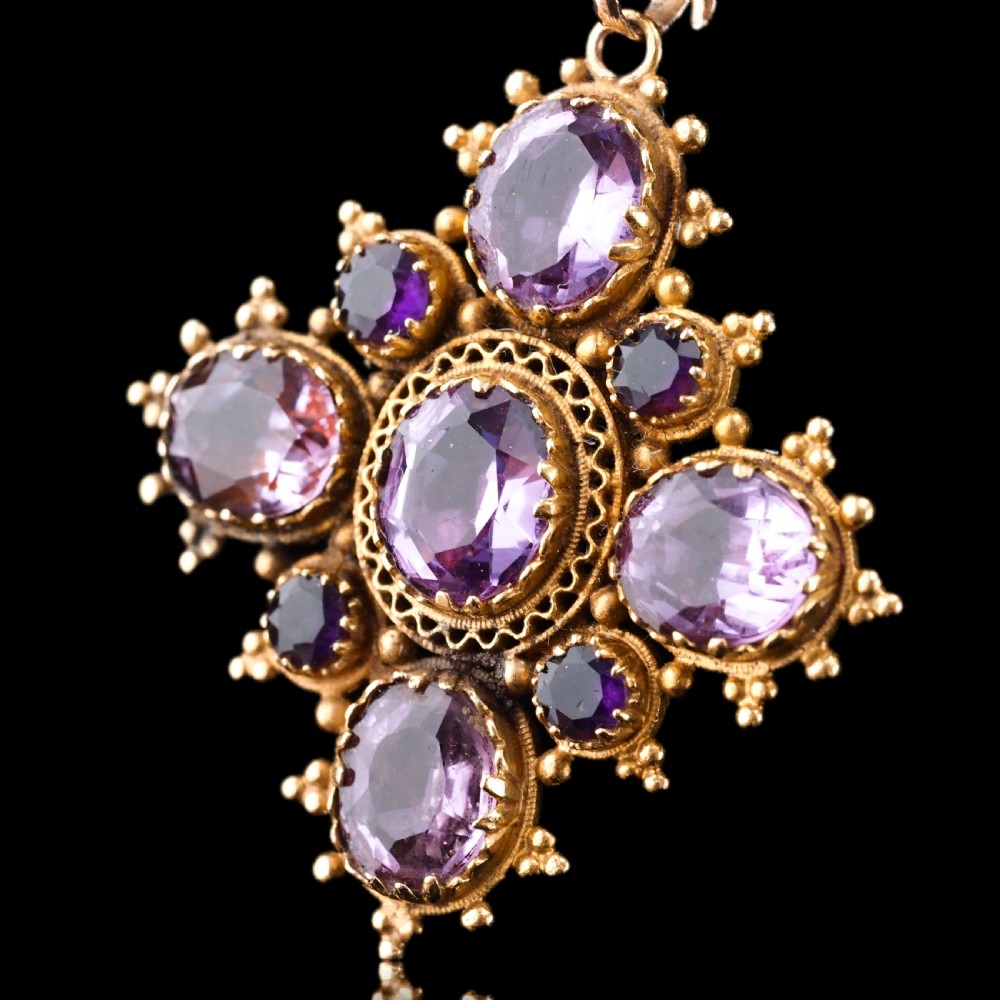 Antique Georgian 18ct Gold Amethyst Pendant Necklace Cannetille - c.1820 View VIII