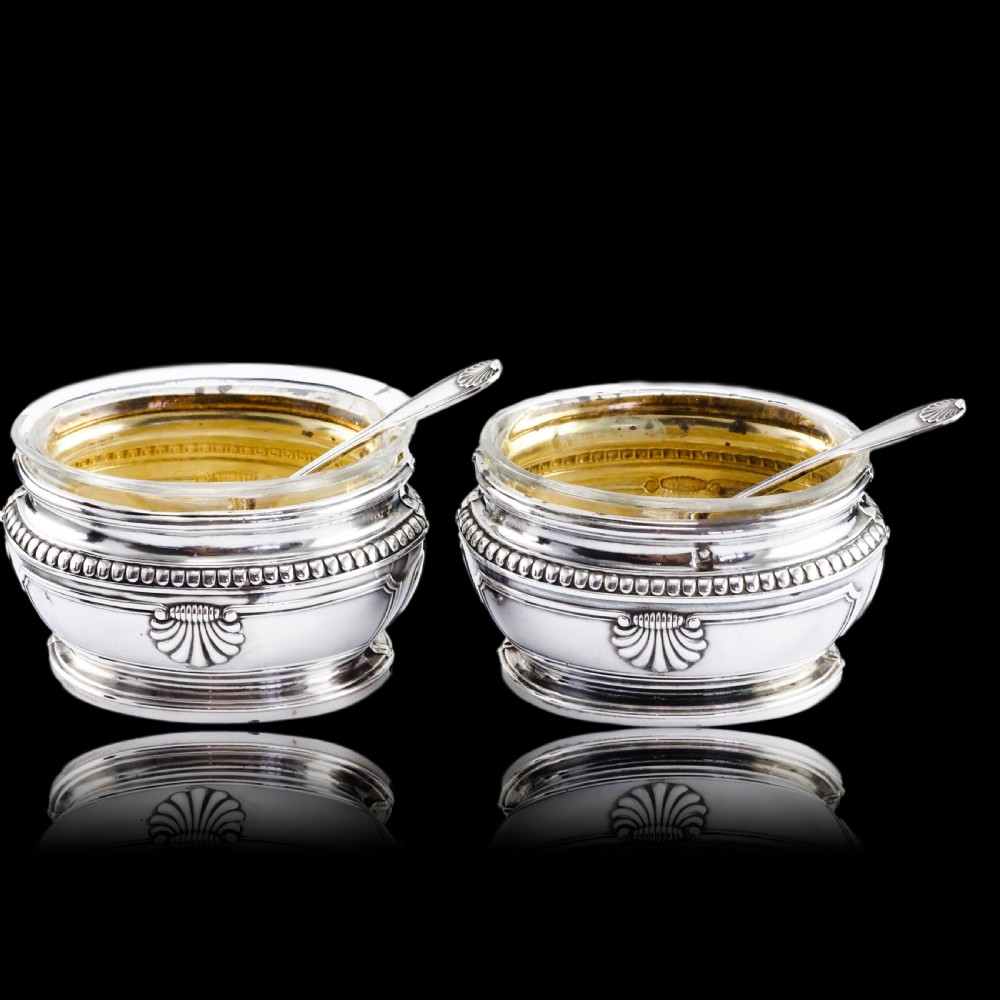 Antique French Solid Silver Salt Cellar Pair - Louis Coignet c.1890