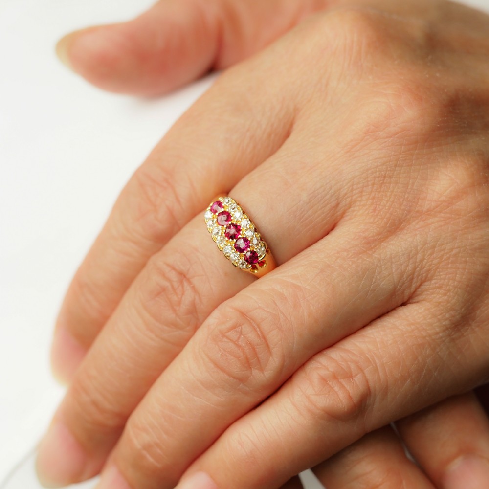Antique Victorian Ruby & Diamond 18ct Gold Cluster Boat Shaped Ring - 1896  View XIV