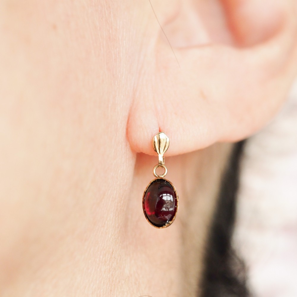 A Pair of Garnet Cabochon Earrings 9ct Gold View VI