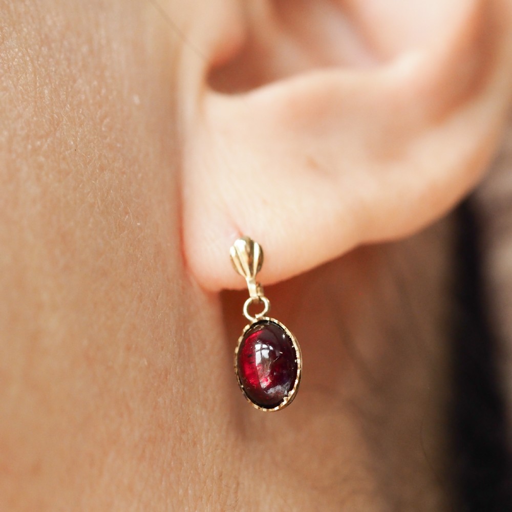 A Pair of Garnet Cabochon Earrings 9ct Gold View VII