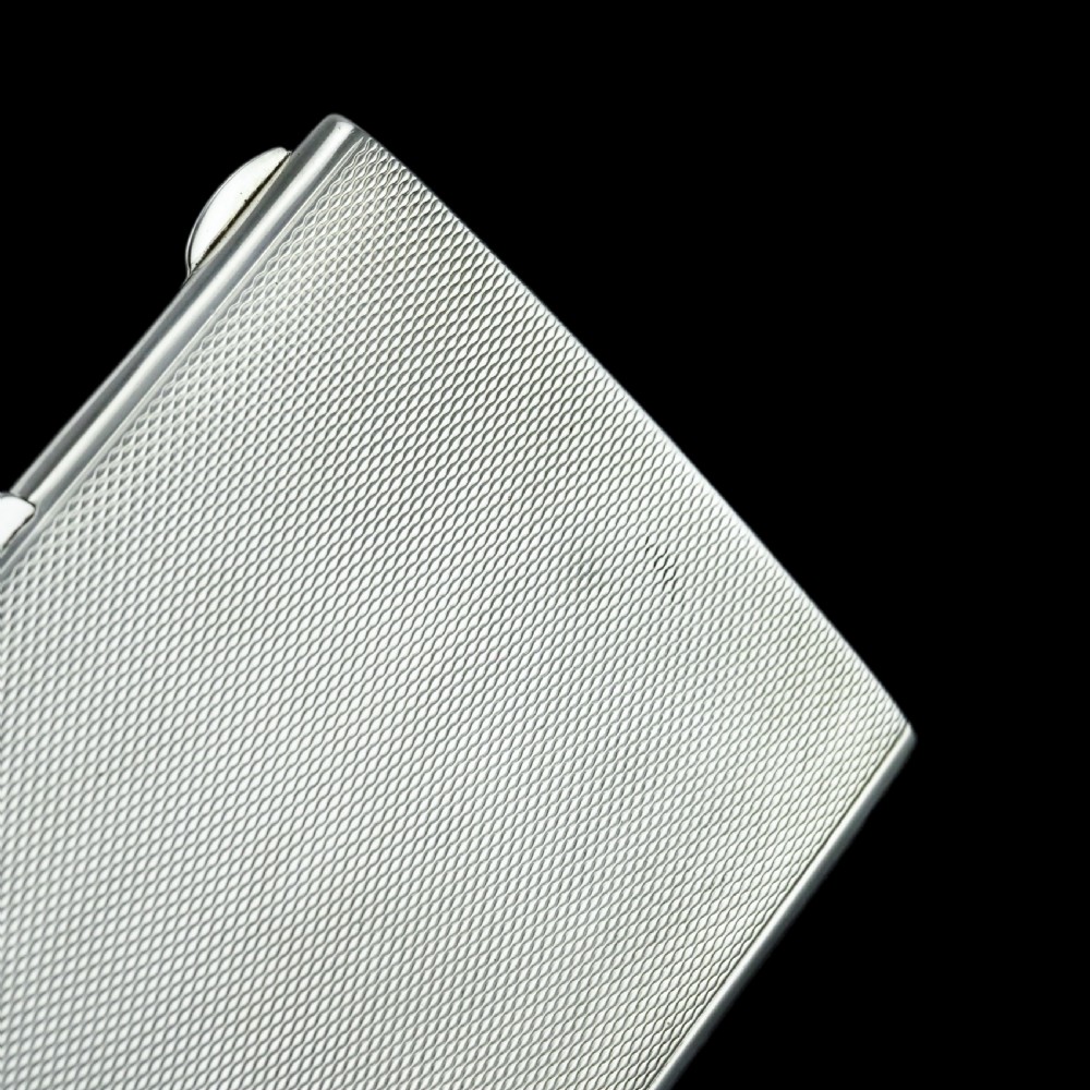 Sterling Silver Cigarette Case with Green Sunburst Enamel Guilloche - Walker & Hall 1937 View XI