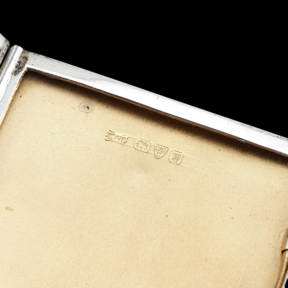 Sterling Silver Cigarette Case with Green Sunburst Enamel Guilloche - Walker & Hall 1937 View XIV