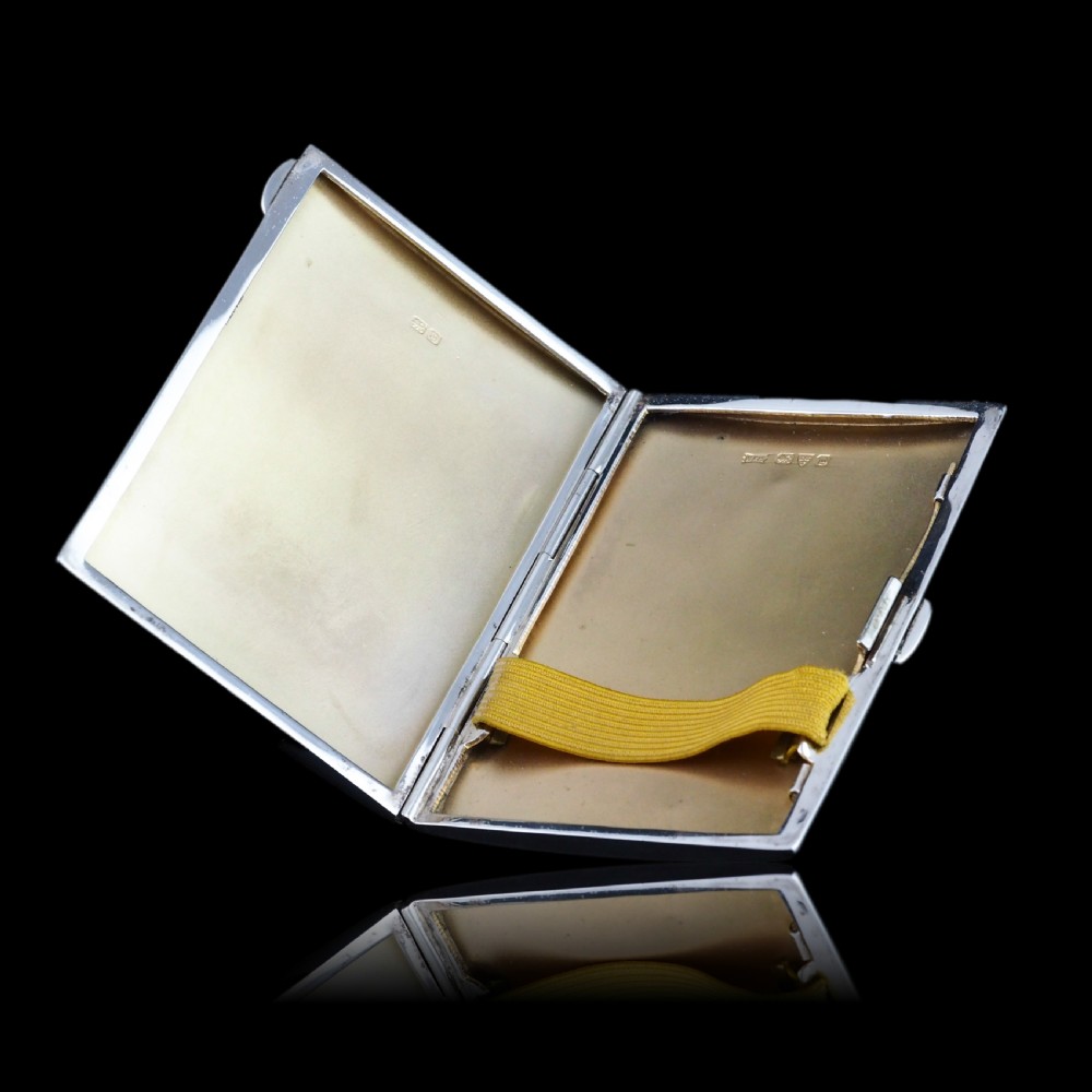 Sterling Silver Cigarette Case with Green Sunburst Enamel Guilloche - Walker & Hall 1937 View XVI