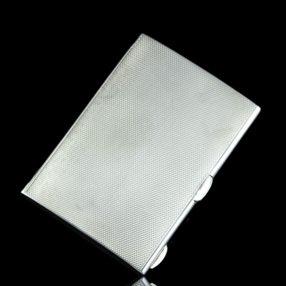 Sterling Silver Cigarette Case with Green Sunburst Enamel Guilloche - Walker & Hall 1937 View XIX
