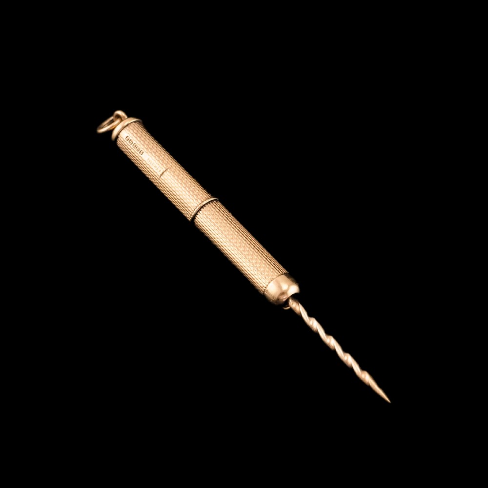 9ct Solid Gold Cigar/Cigarette Pick Drill with Engine Turned Decorations - Asprey & Co Ltd View IX