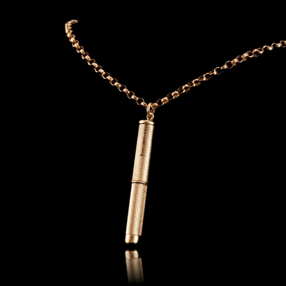 9ct Solid Gold Cigar/Cigarette Pick Drill with Engine Turned Decorations - Asprey & Co Ltd View X
