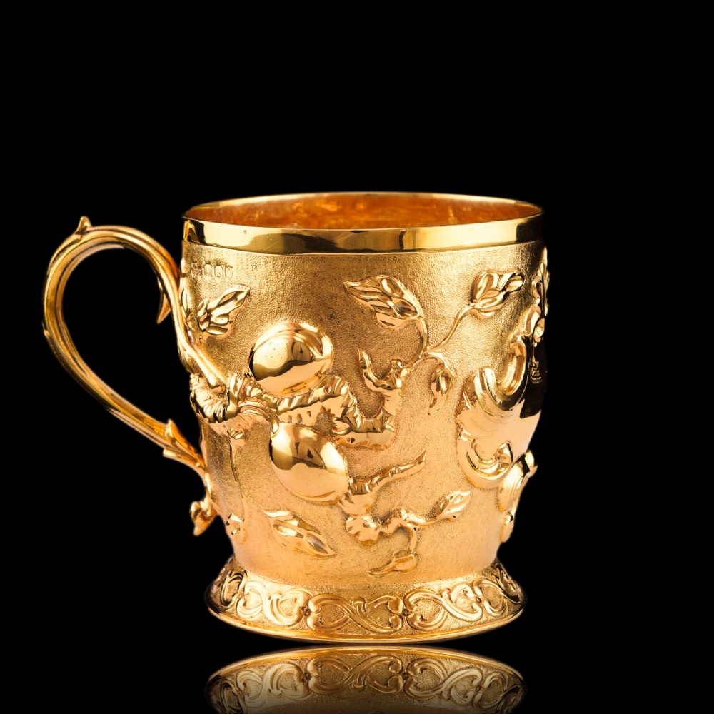 Antique Victorian Solid Silver Gilt Mug Cup Naturalistic Motif - Elkington & Co Ltd 1891 View VIII