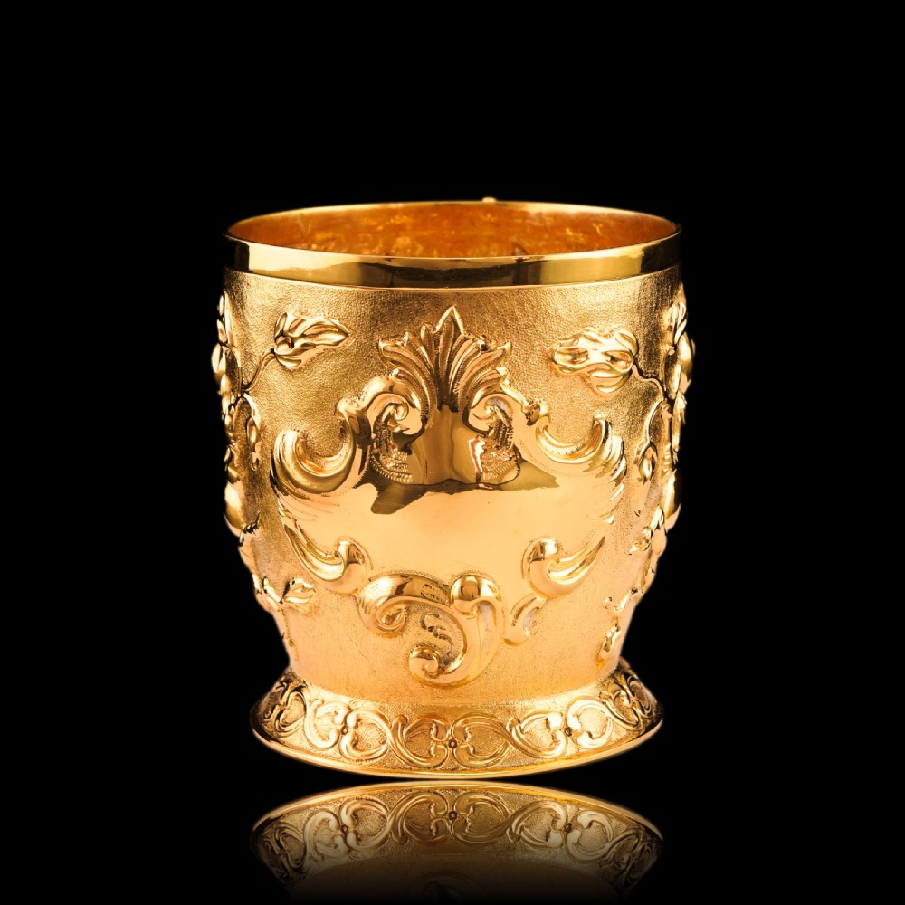 Antique Victorian Solid Silver Gilt Mug Cup Naturalistic Motif - Elkington & Co Ltd 1891 View IX