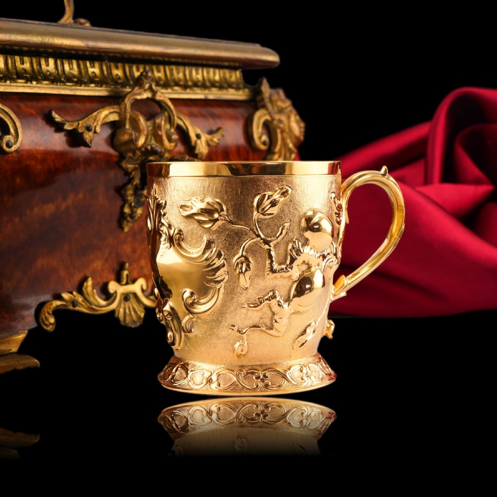 Antique Victorian Solid Silver Gilt Mug Cup Naturalistic Motif - Elkington & Co Ltd 1891 View X