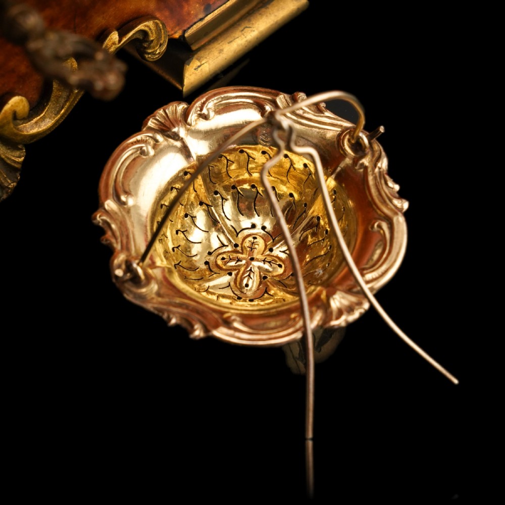 Antique French Solid Silver Gilt Vermeil Teaspoon, Tongs & Strainer Set - Philippe Berthier Paris c.1845. View VI