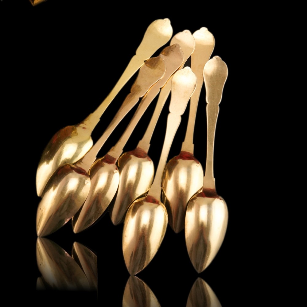 Antique French Solid Silver Gilt Vermeil Teaspoon, Tongs & Strainer Set - Philippe Berthier Paris c.1845. View XXIII