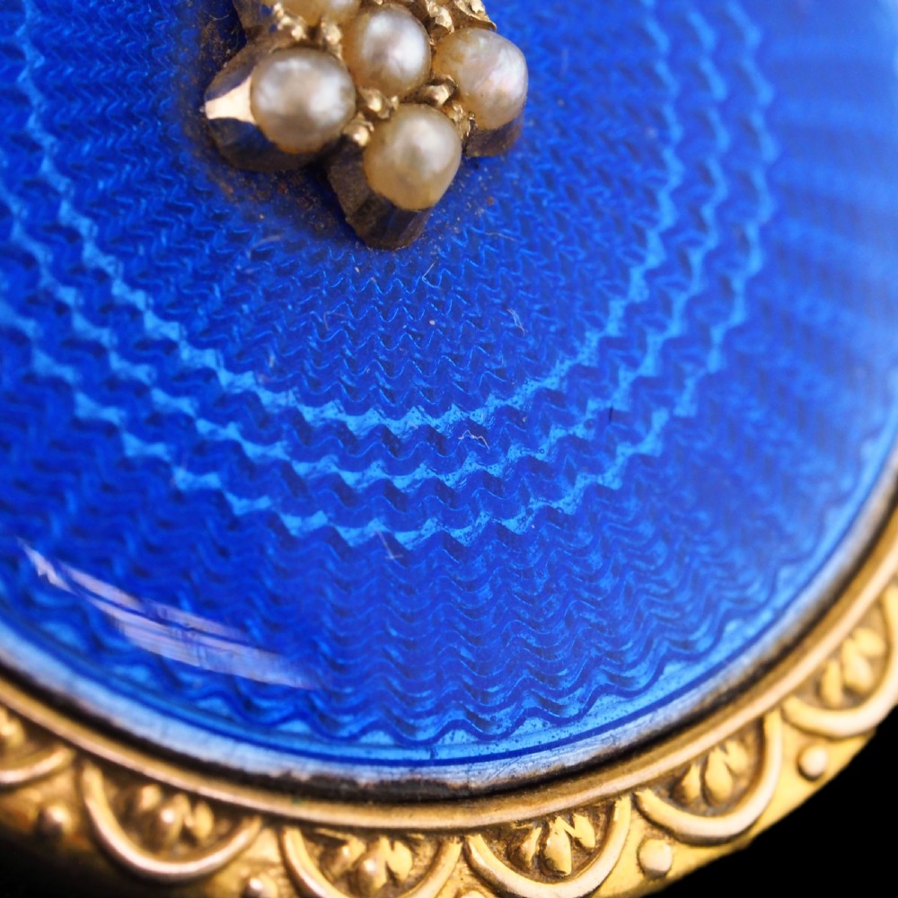 Antique 9ct Gold Blue Enamel Pendant Necklace Locket with Seed Pearls c.1900 View V