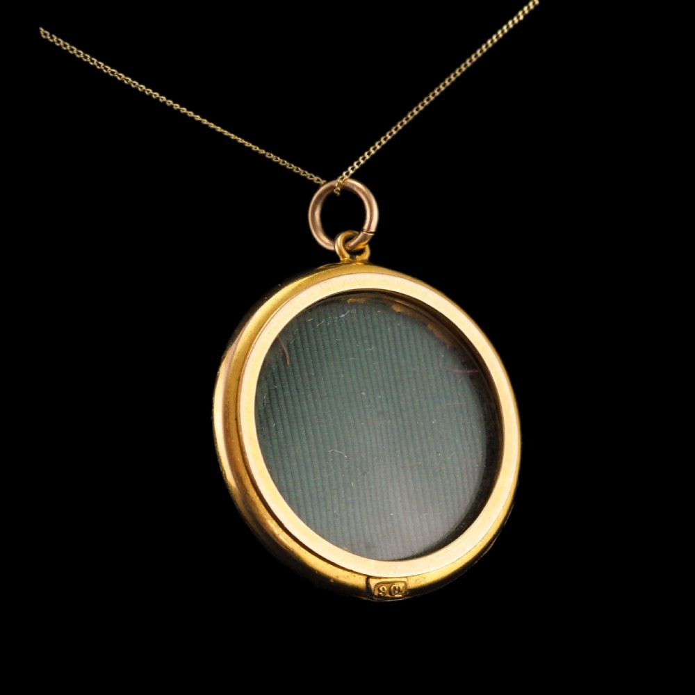 Antique 9ct Gold Blue Enamel Pendant Necklace Locket with Seed Pearls c.1900 View VII