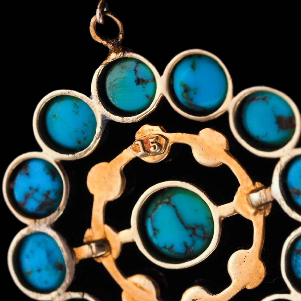 Antique Victorian 15ct Gold Turquoise and Pearl Pendant Necklace - c.1900 View XI