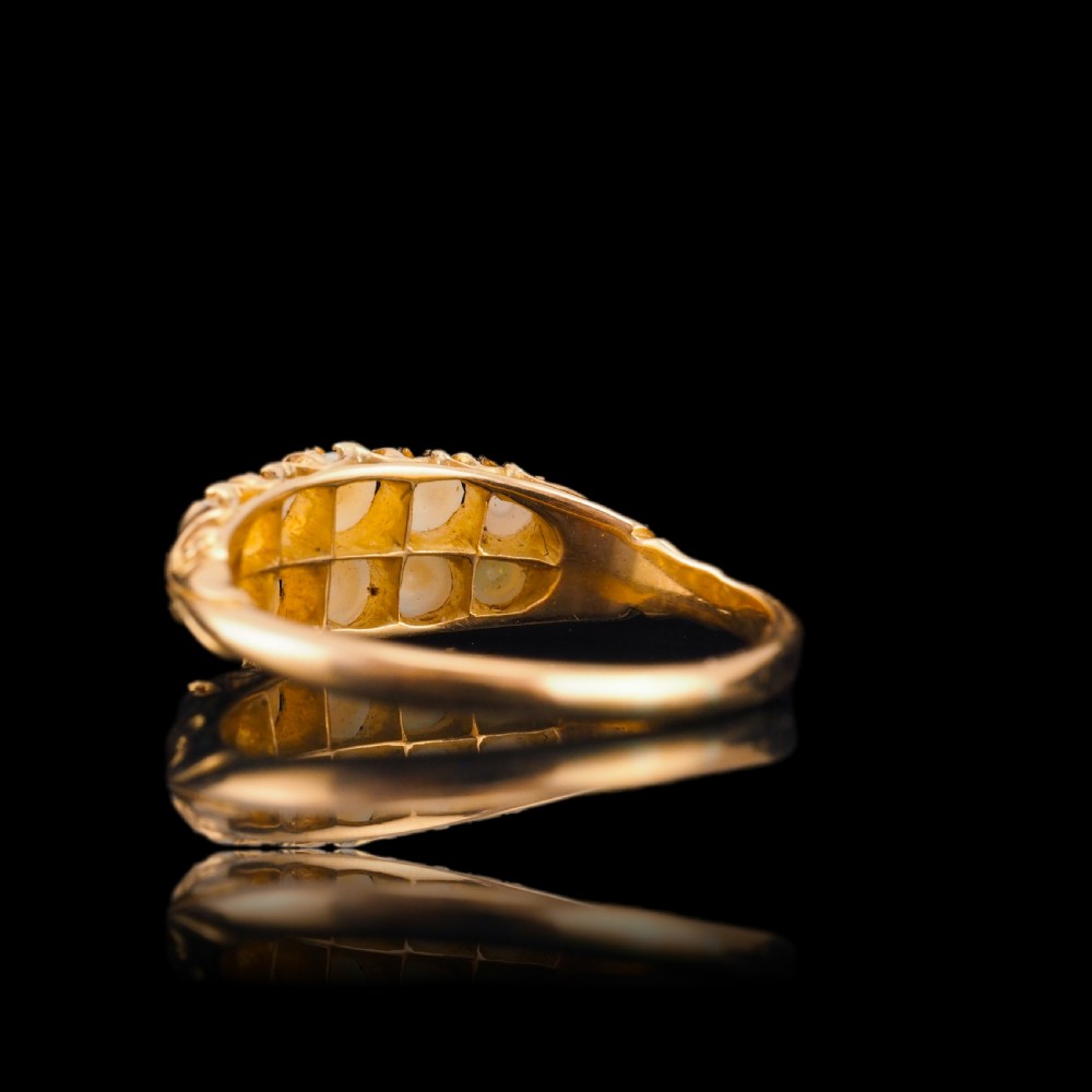 Antique Victorian 18ct Gold Pearl & Diamond Ring with Two Rows - c.1880 View VI