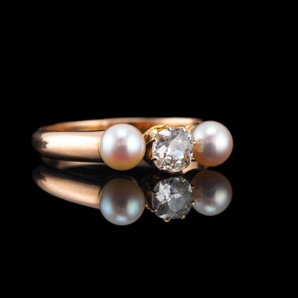 Antique Victorian Diamond and Pearl Ring 15ct Gold Trilogy Design - c.1890 View III