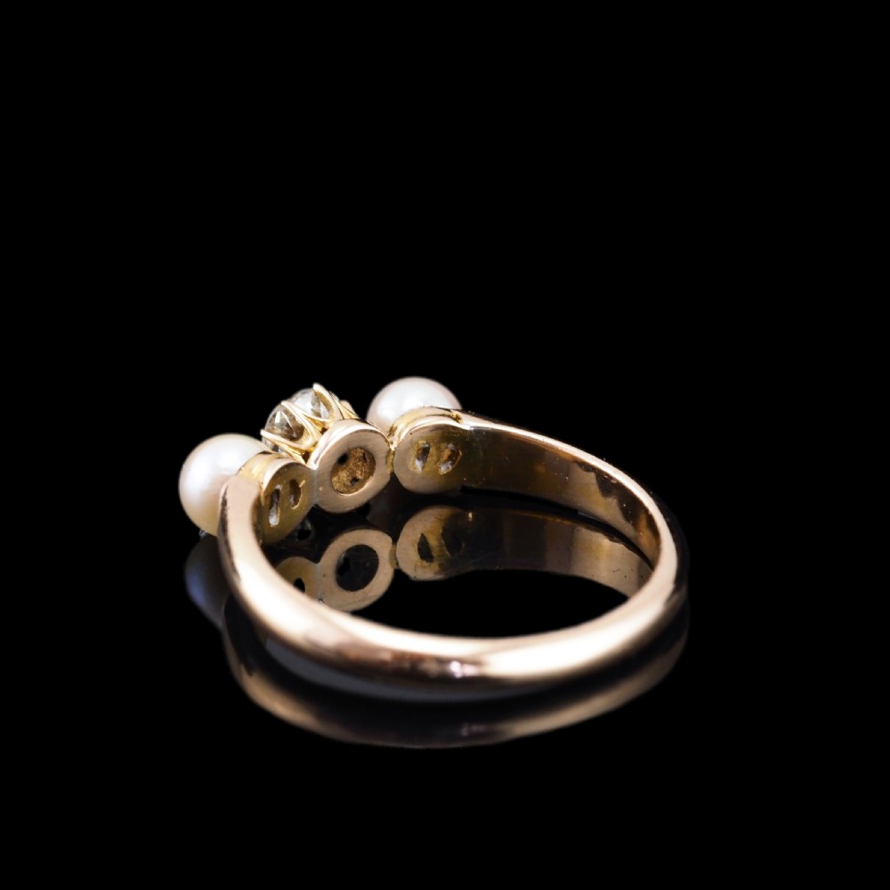 Antique Victorian Diamond and Pearl Ring 15ct Gold Trilogy Design - c.1890 View XIII