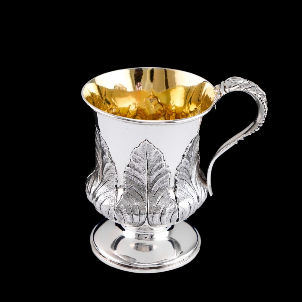 Antique Georgian Solid Silver Mug Cup with Chased Laurel Leaves - London c.1800s View VIII