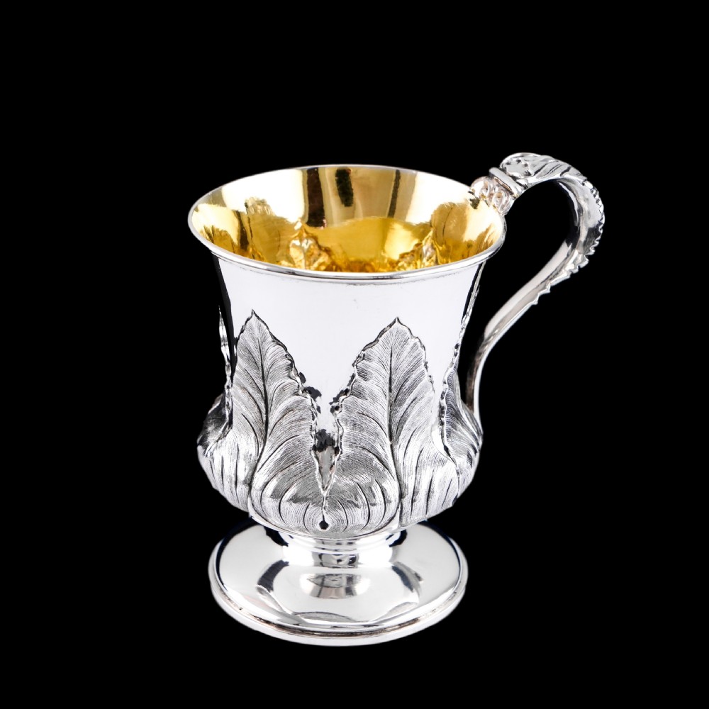 Antique Georgian Solid Silver Mug Cup with Chased Laurel Leaves - London c.1800s View IX