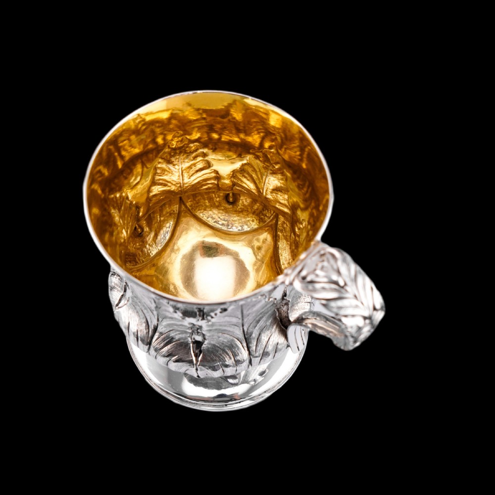 Antique Georgian Solid Silver Mug Cup with Chased Laurel Leaves - London c.1800s View XII