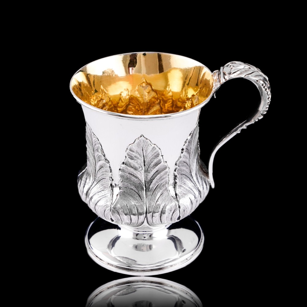 Antique Georgian Solid Silver Mug Cup with Chased Laurel Leaves - London c.1800s View XVI
