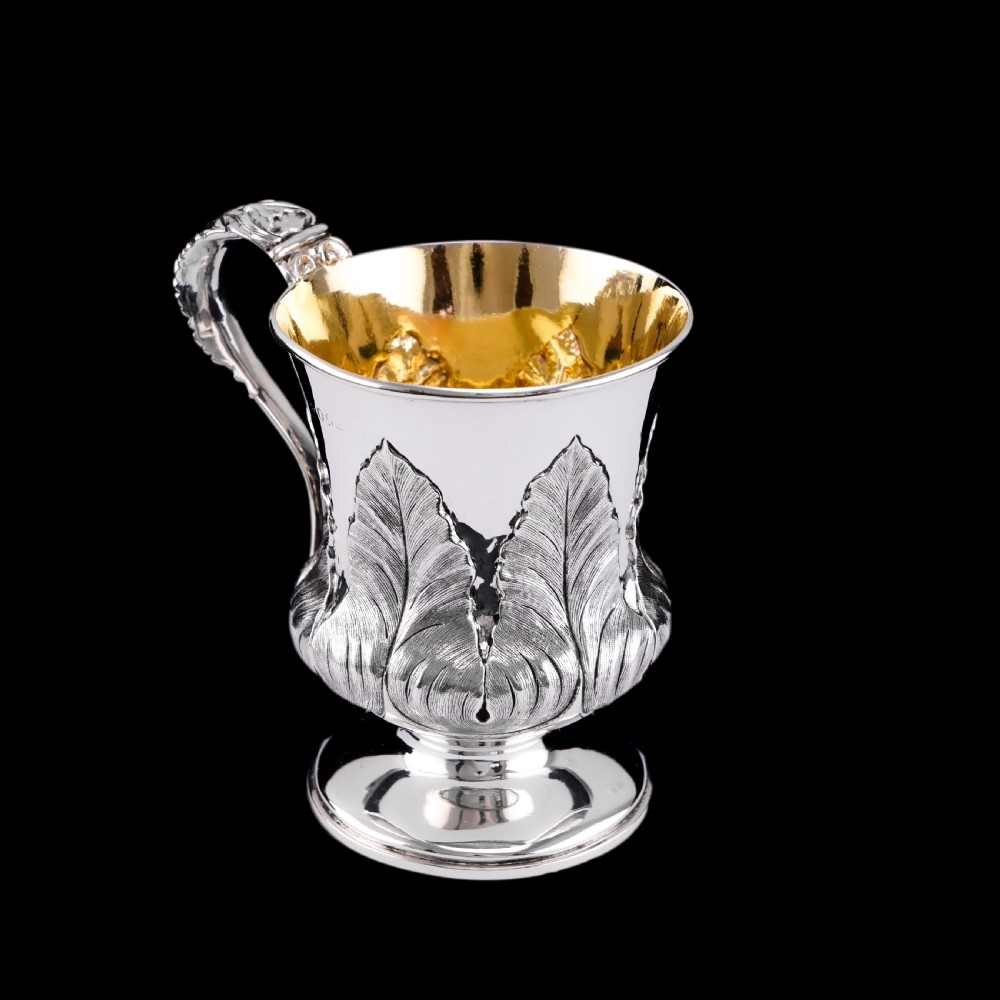Antique Georgian Solid Silver Mug Cup with Chased Laurel Leaves - London c.1800s View XVII