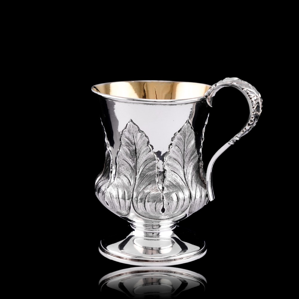 Antique Georgian Solid Silver Mug Cup with Chased Laurel Leaves - London c.1800s View XIX