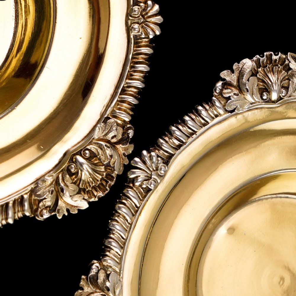 Magnificent Antique Georgian Solid Silver Gilt Dish/Salt Pair - Barnard 1814 View IV