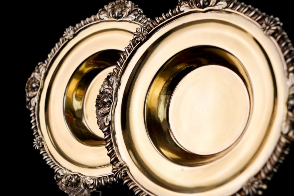 Magnificent Antique Georgian Solid Silver Gilt Dish/Salt Pair - Barnard 1814 View XXI