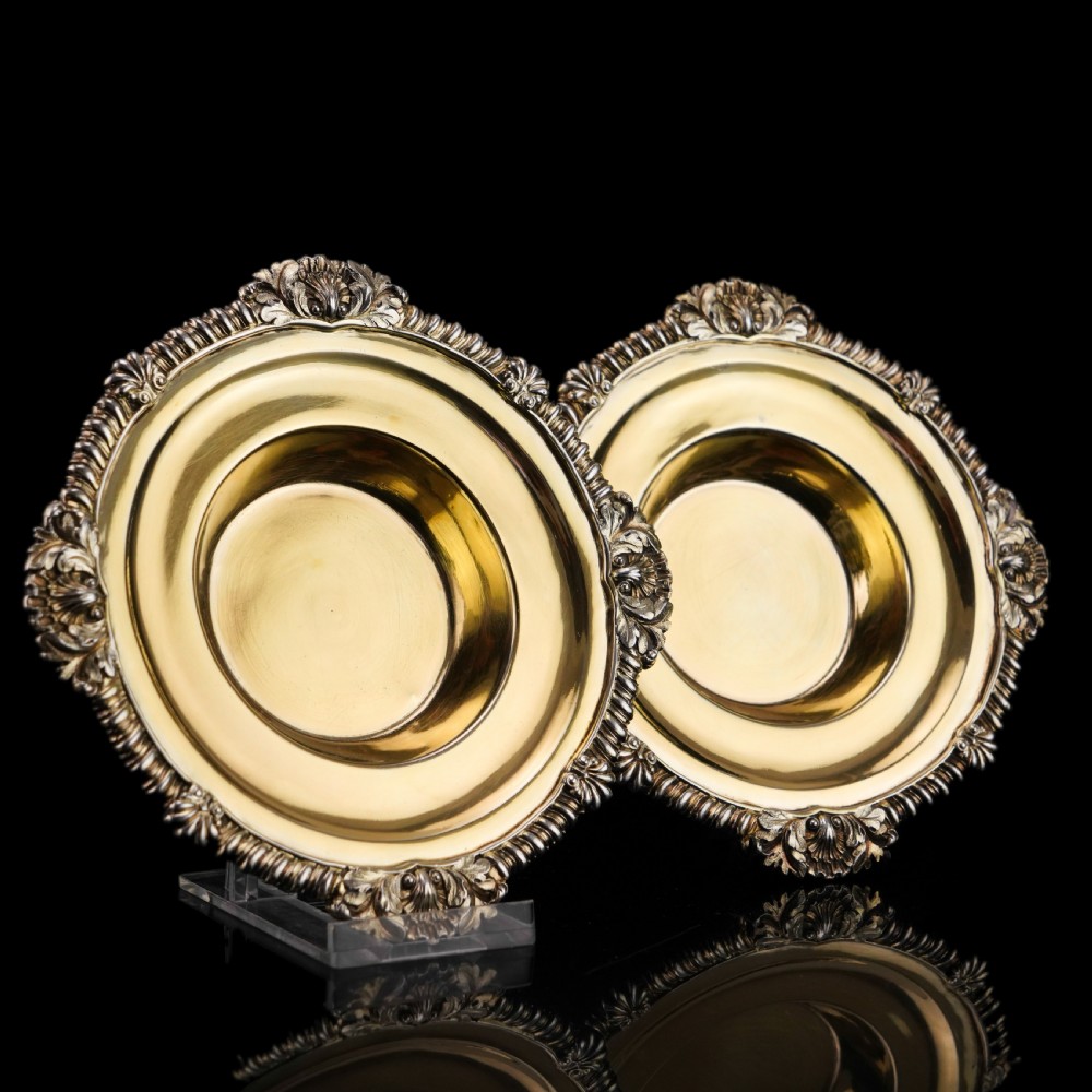 Magnificent Antique Georgian Solid Silver Gilt Dish/Salt Pair - Barnard 1814 View XXVI