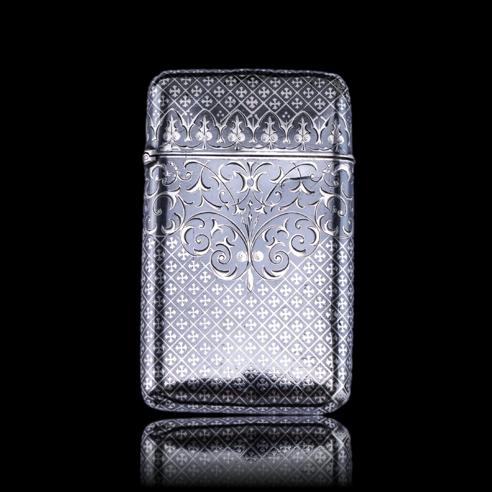 Antique Solid Silver French Niello Cigarette Case - 19th c.