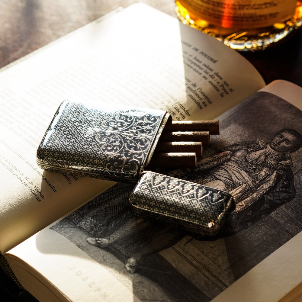 Antique Solid Silver French Niello Cigarette Case - 19th c. View VII