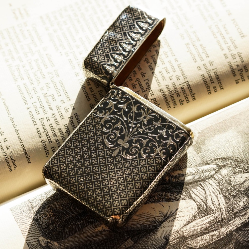 Antique Solid Silver French Niello Cigarette Case - 19th c. View XII