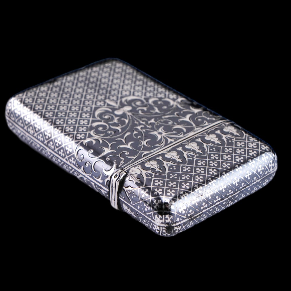 Antique Solid Silver French Niello Cigarette Case - 19th c. View XIX