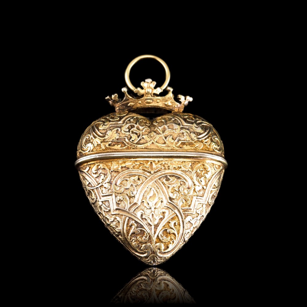 Antique Solid Silver Gilt Box Vinaigrette Heart Shaped - 18th Century View IX