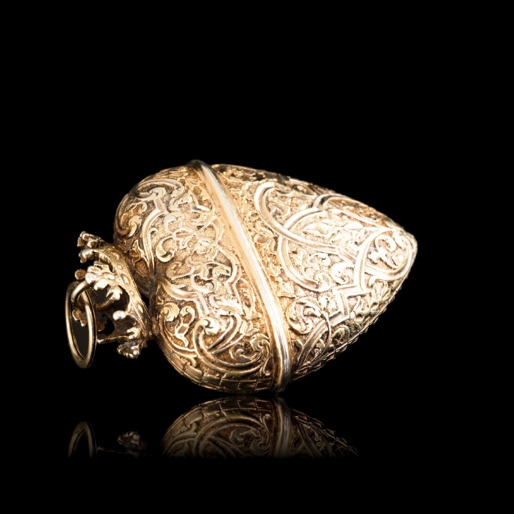 Antique Solid Silver Gilt Box Vinaigrette Heart Shaped - 18th Century View X
