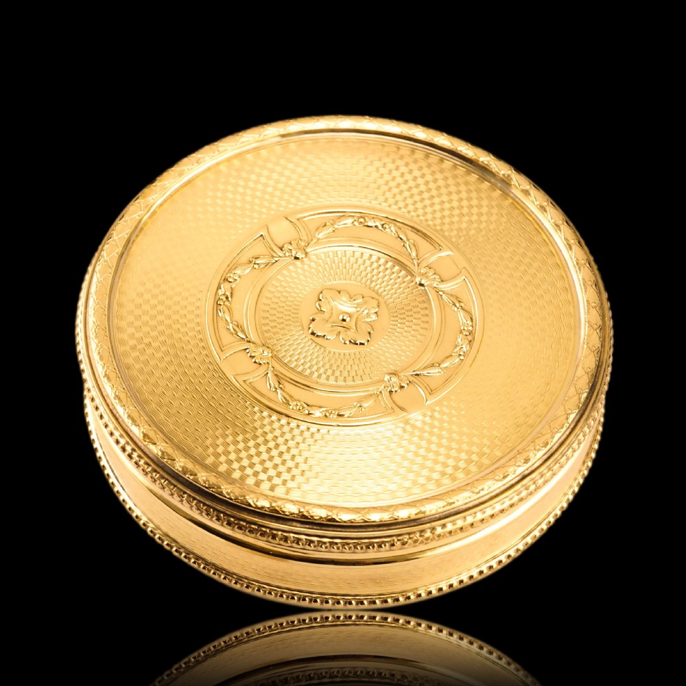 Antique French Large Solid Silver Gilt Circular Snuff Box/Tobacco Box - French 19th c.