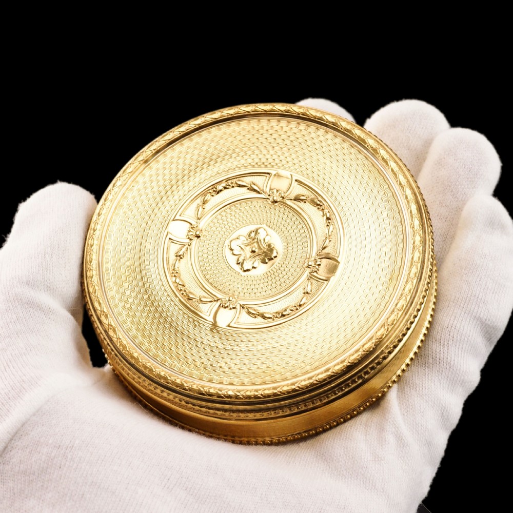 Antique French Large Solid Silver Gilt Circular Snuff Box/Tobacco Box - French 19th c. View II
