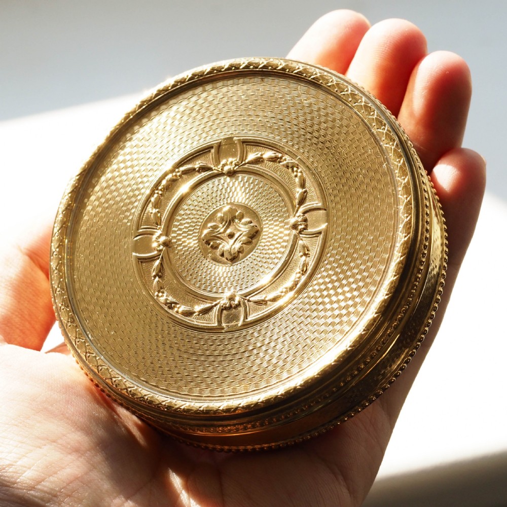 Antique French Large Solid Silver Gilt Circular Snuff Box/Tobacco Box - French 19th c. View XIV