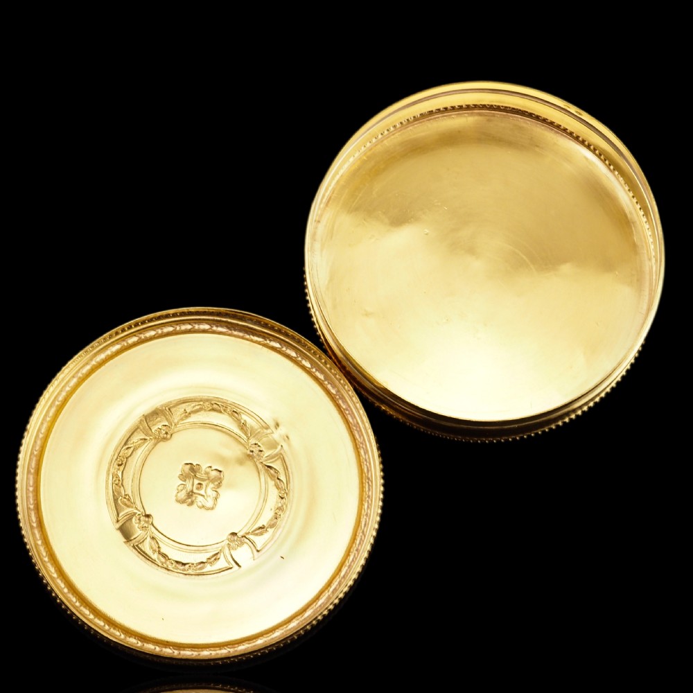 Antique French Large Solid Silver Gilt Circular Snuff Box/Tobacco Box - French 19th c. View XVII