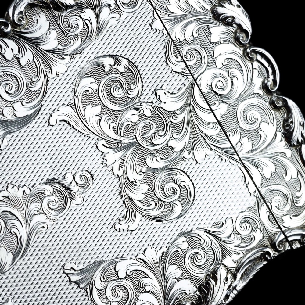 Antique Victorian Solid Silver Card Case Exquisite Engravings - 1844 View III